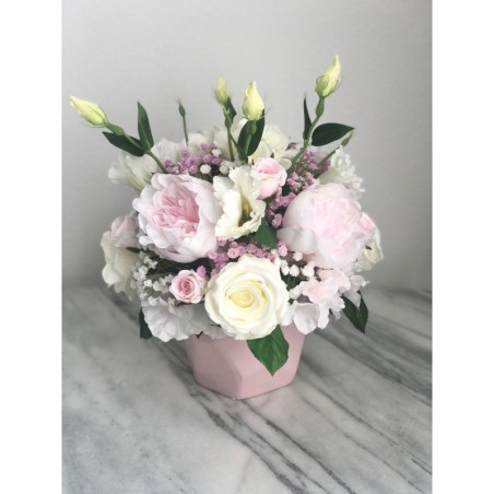 Seidenblumen Arrangement mit puderrosa Peonies in der Vase 2