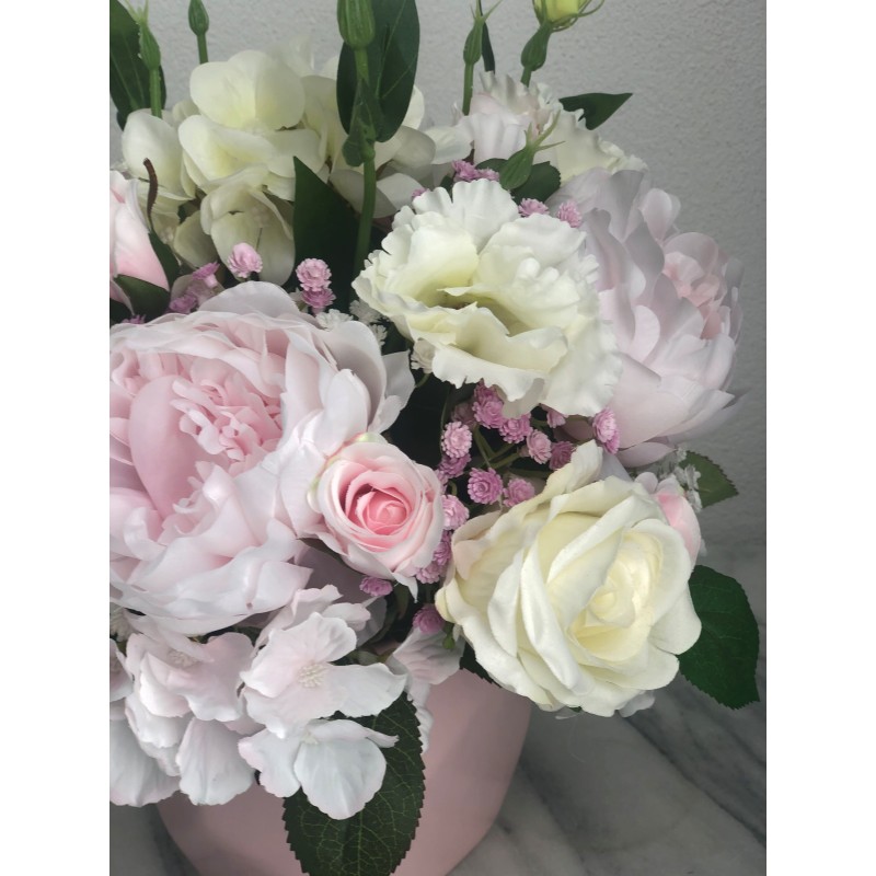 Seidenblumen Arrangement mit puderrosa Peonies in der Vase 4