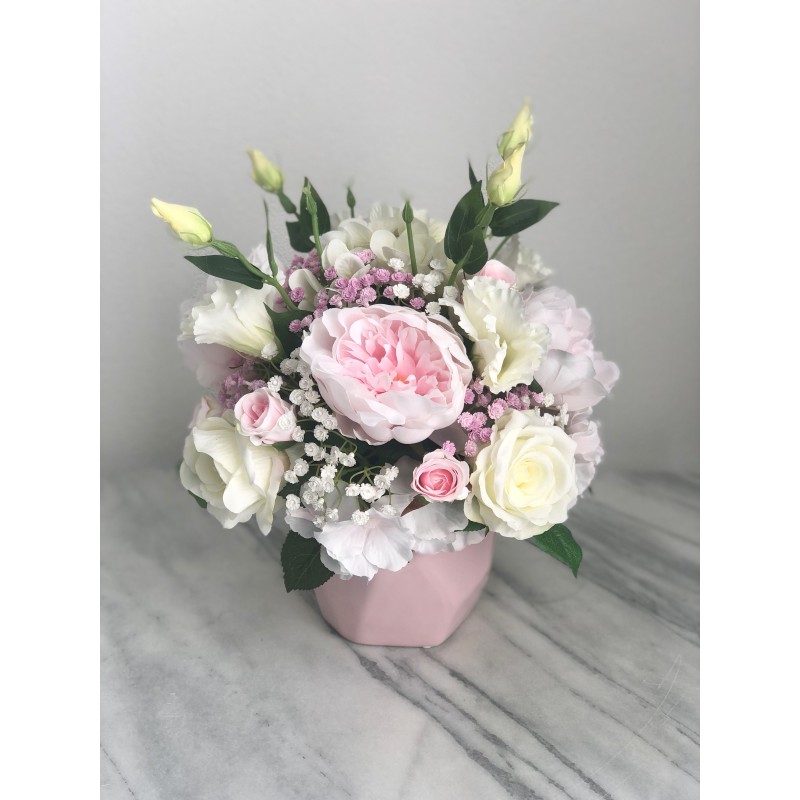 Seidenblumen Arrangement mit puderrosa Peonies in der Vase 5