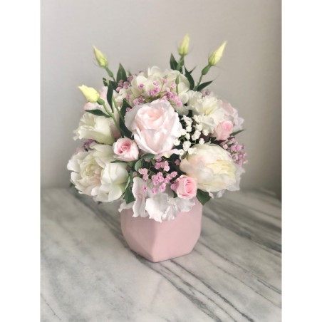 Seidenblumen Arrangement in einer Vase (Puderrosa)