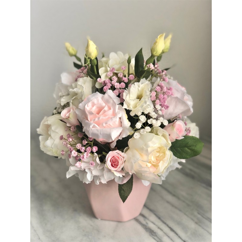 Seidenblumen Arrangement in einer Vase (Puderrosa) 2