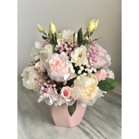 Seidenblumen Arrangement in einer Vase (Puderrosa) 2