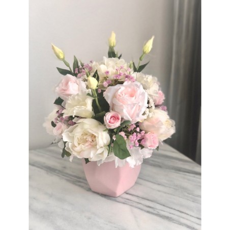 Seidenblumen Arrangement in einer Vase (Puderrosa) 5