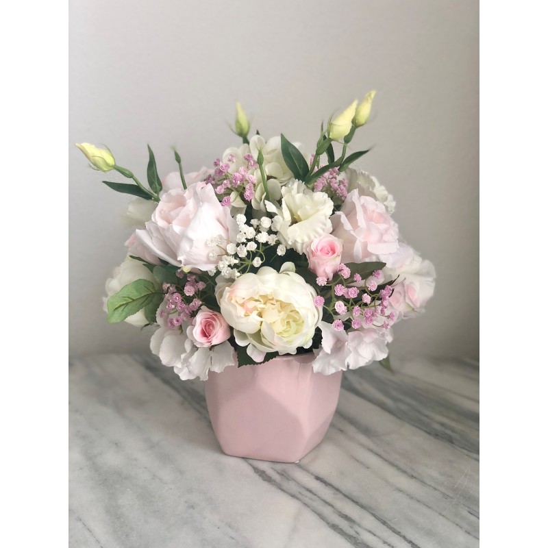 Seidenblumen Arrangement in einer Vase (Puderrosa) 6