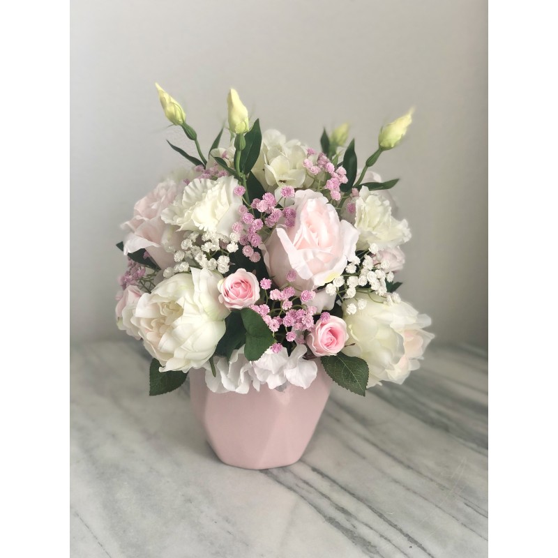 Seidenblumen Arrangement in einer Vase (Puderrosa) 7