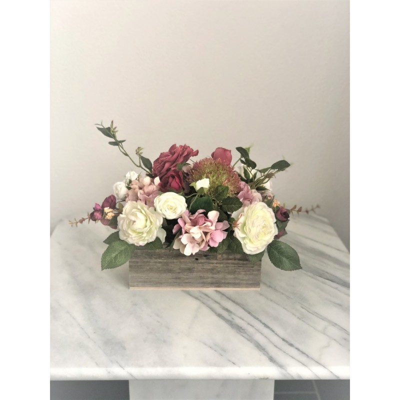 Kunstblumen Arrangement in altholz Gefäss -"Altholz" Kollektion 6