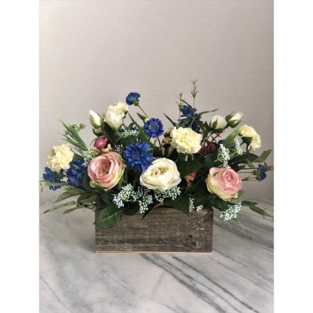 Altholz Kollektion - Kunstblumen Arrangement in einem Holzgefäss