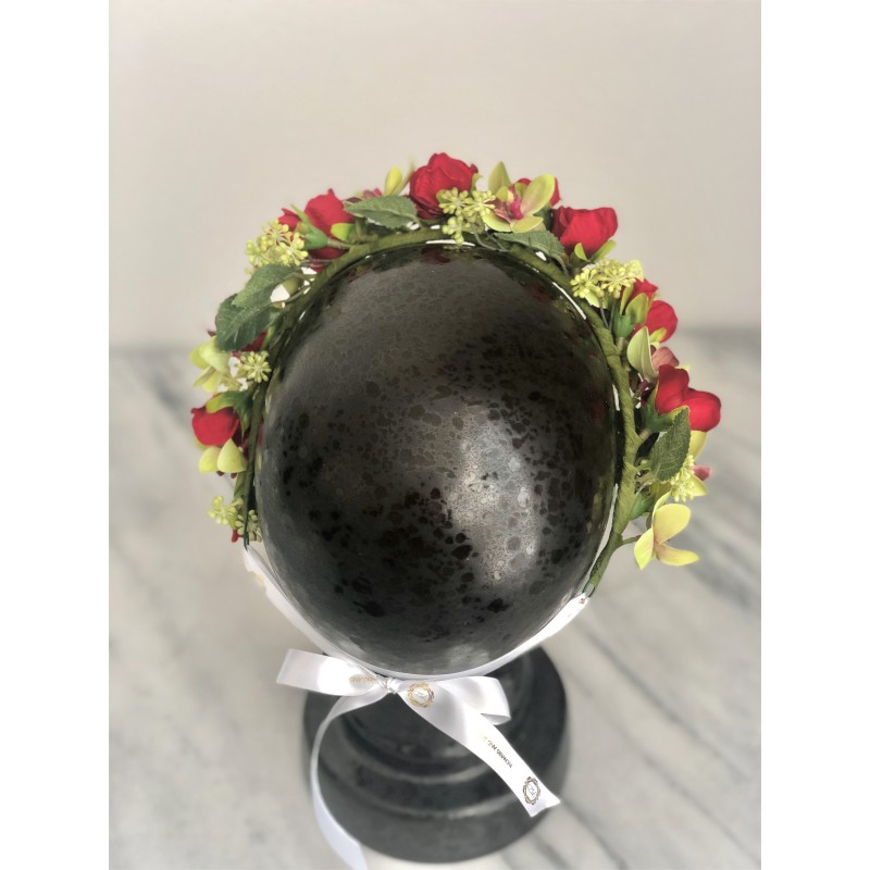 Kunstblumen Krone mit Rote Rosen und Orchideen 2