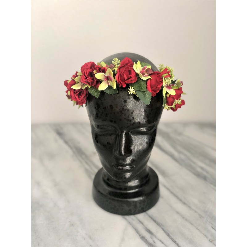 Kunstblumen Krone mit Rote Rosen und Orchideen 3