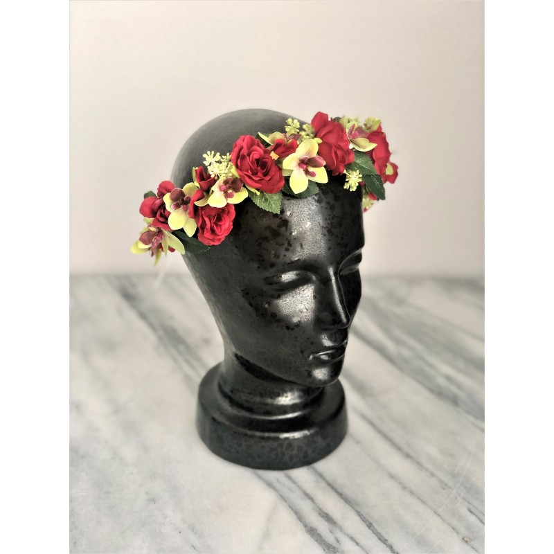Kunstblumen Krone mit Rote Rosen und Orchideen 4