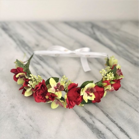 Kunstblumen Krone mit Rote Rosen und Orchideen 6