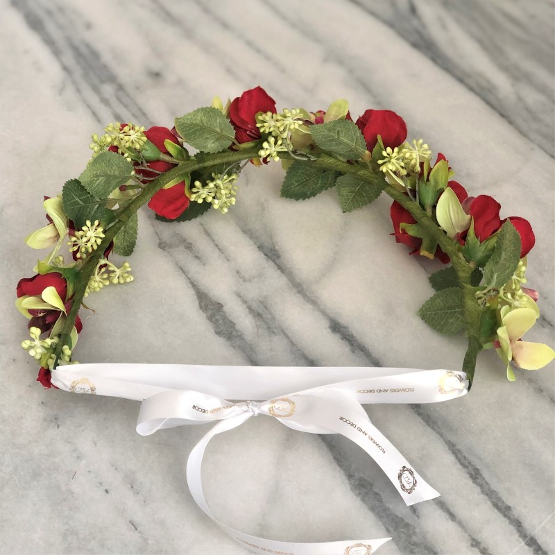 Kunstblumen Krone mit Rote Rosen und Orchideen 7