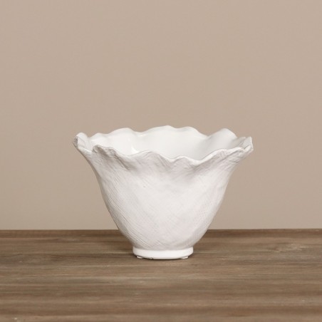 Dekorative Keramikvase in Weiß mit wellenförmigem Rand 13cm