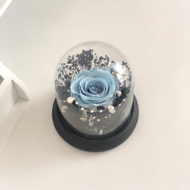 Stabilisierte Rose im Glass Glocke (blau) 2