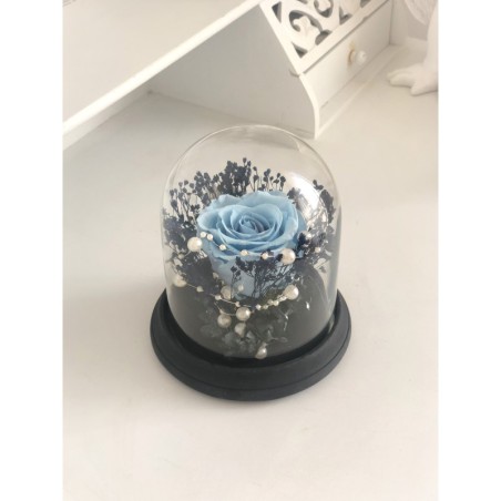 Stabilisierte Rose im Glass Glocke (blau) 3