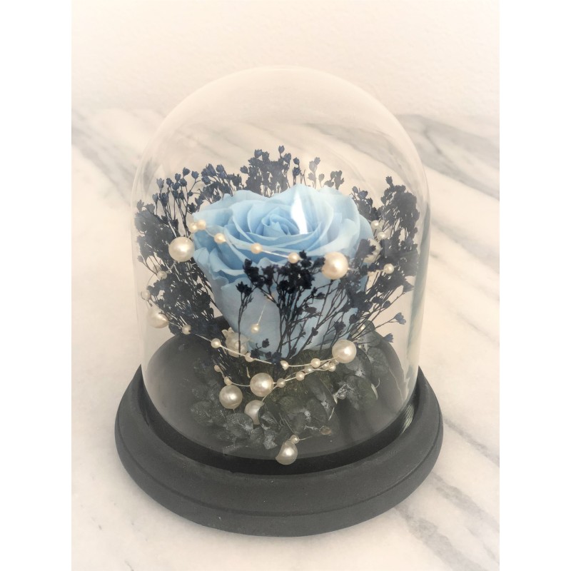 Stabilisierte Rose im Glass Glocke (blau) 5