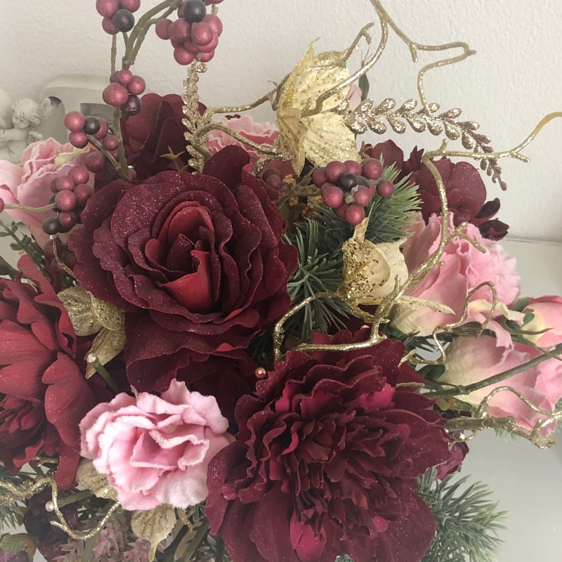 Weihnachtsarrangement in einem Gefäss Aluminium Gold 2