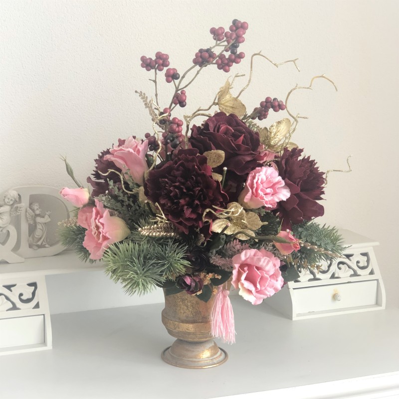 Weihnachtsarrangement in einem Gefäss Aluminium Gold 3