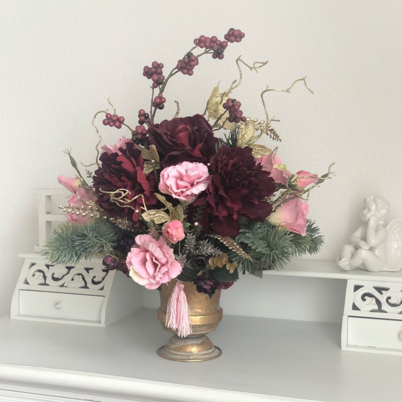 Weihnachtsarrangement in einem Gefäss Aluminium Gold 4