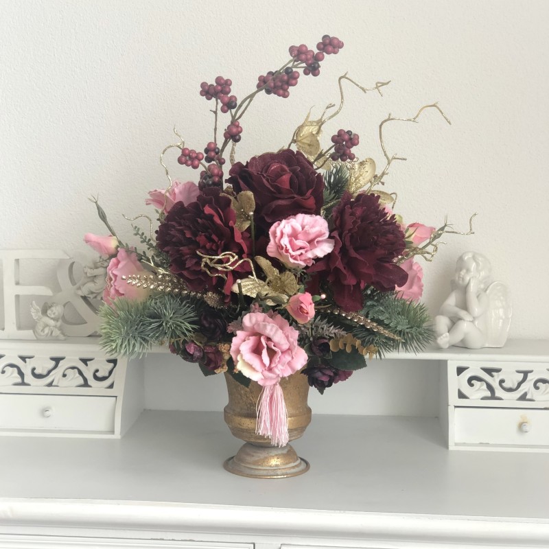 Weihnachtsarrangement in einem Gefäss Aluminium Gold 6