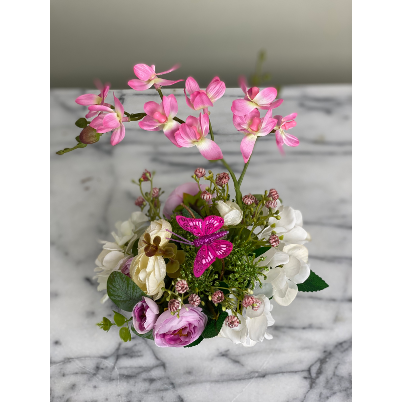 Festes Kunstblumen Arrangement mit Schmetterling 2