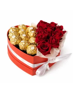 Heart box with roses and Ferrero Rocher 2