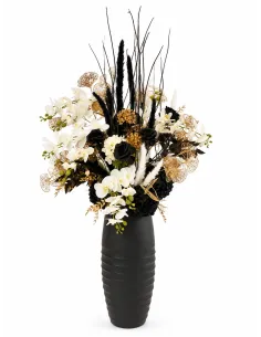 Grosses Blumenarrangement Schwarz-Weiss-Gold zur Miete