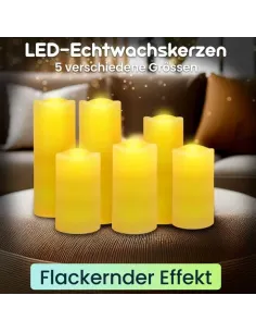 6er - Set LED-Echtwachskerzen mit Fernbedienung – dimmbar, flackernder Effekt 2