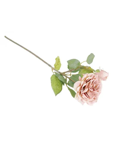 Artificial Dusty Pink Rose with Bud – Realistic Silk Flower