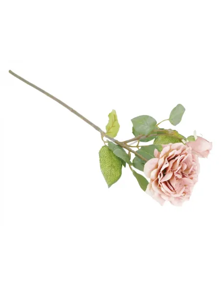 Artificial Dusty Pink Rose with Bud – Realistic Silk Flower