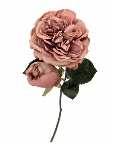 Künstliche Rose Altrosa mit Knospe – Naturgetreue Seidenblume