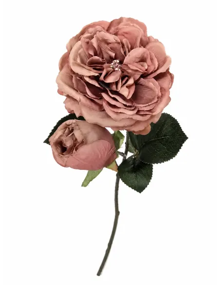 Künstliche Rose Altrosa mit Knospe – Naturgetreue Seidenblume