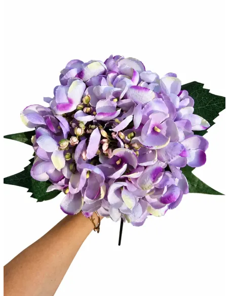 Künstliche Hortensie in Lila-Weiss – 61 cm | Eleganter Hortensienzweig mit naturgetreuer Blüte