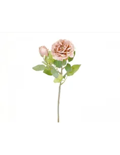 Artificial Dusty Pink Rose with Bud | Realistic Silk Flower