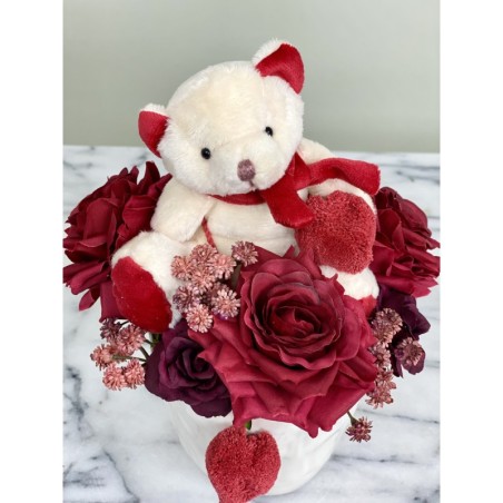 Kunstblumengesteck mit Teddybär in der Vase 2