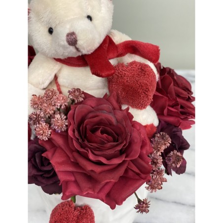 Kunstblumengesteck mit Teddybär in der Vase 4