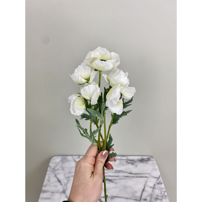 Mohnblumen - Zweig (weiss) mit 6 Blüten