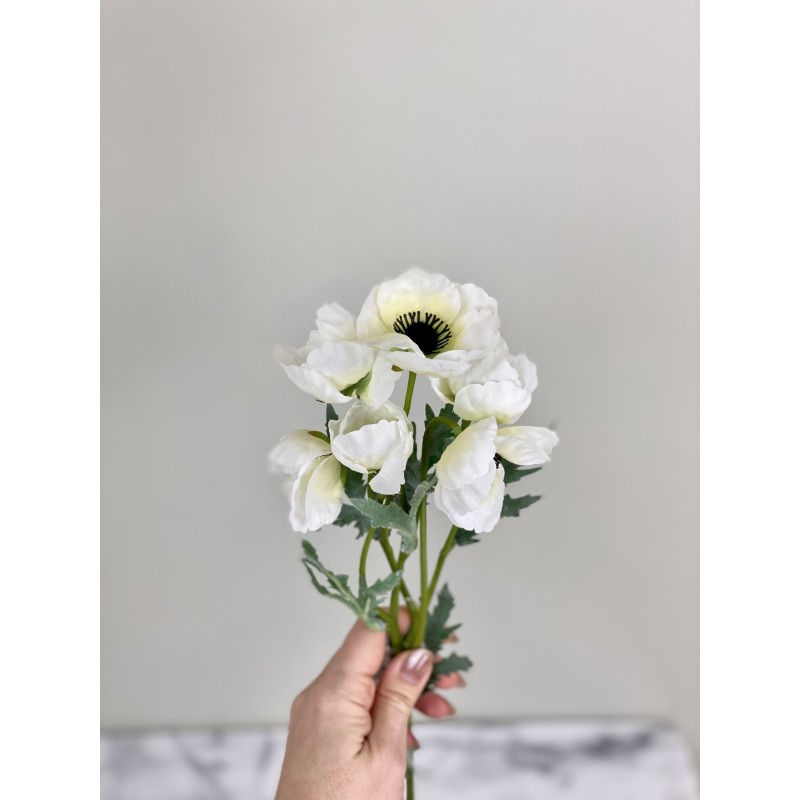 Mohnblumen - Zweig (weiss) mit 6 Blüten 3