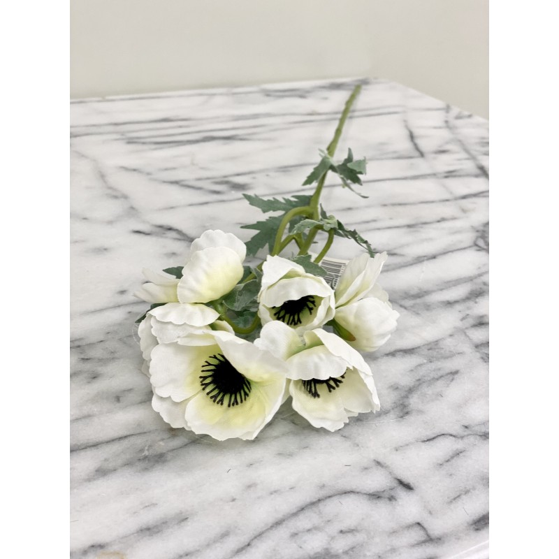 Mohnblumen - Zweig (weiss) mit 6 Blüten 6