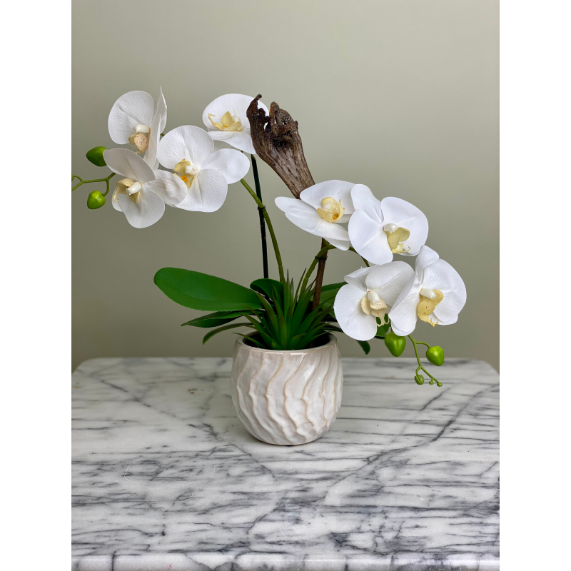 Künstliche Orchidee im Topf Weiß