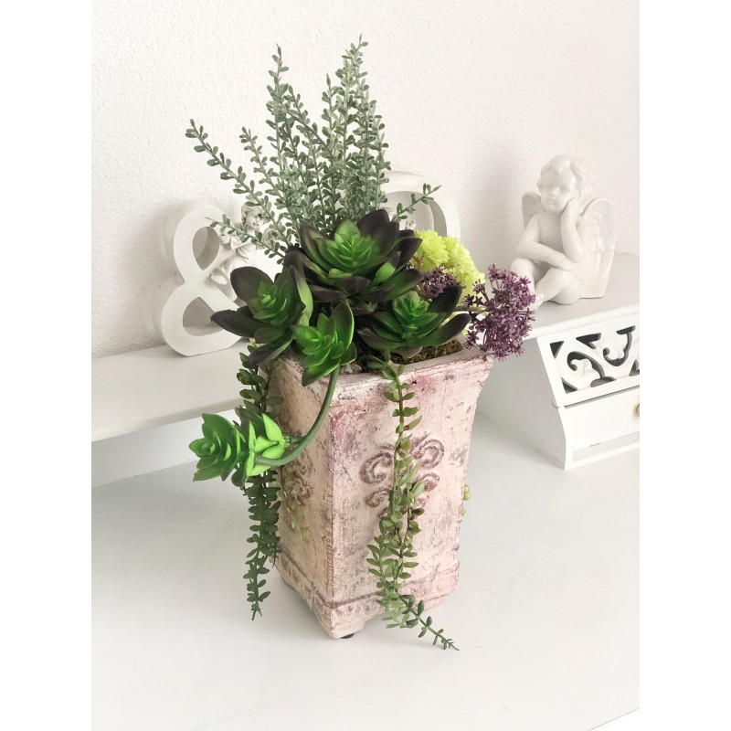Künstliche Sukkulenten in einer Vase aus Beton 3