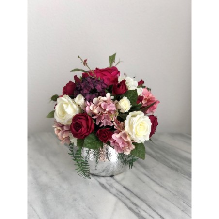 Seidenblumen Arrangement in einer Vase (silber) 3