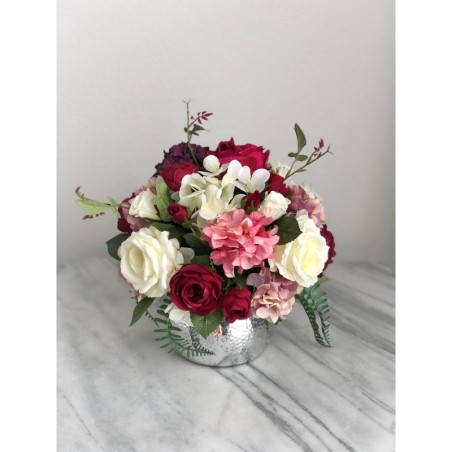 Seidenblumen Arrangement in einer Vase (silber) 4