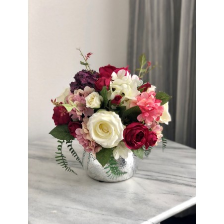 Seidenblumen Arrangement in einer Vase (silber) 6